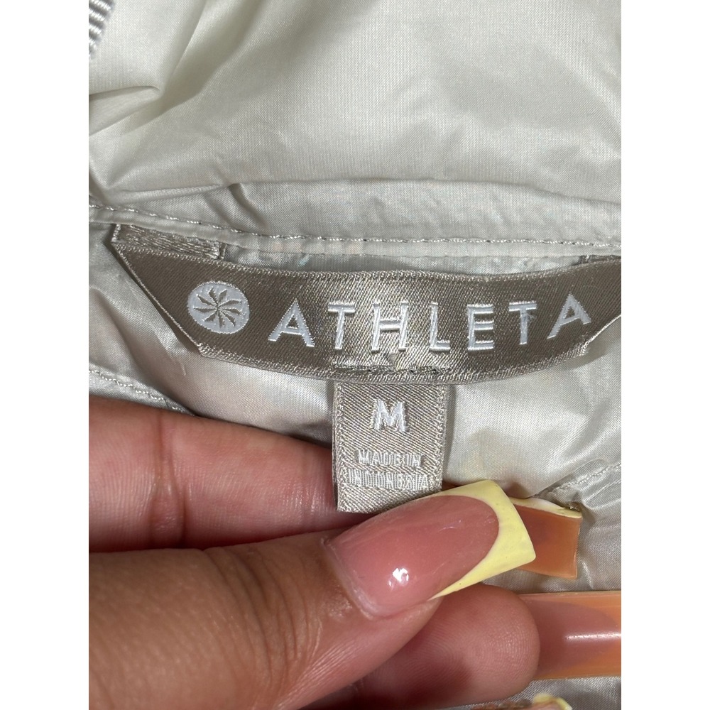 Athleta Womens Pearl White Quilted Puffer Vest Cinched Waist Full Zip Medium - Picture 2 of 8